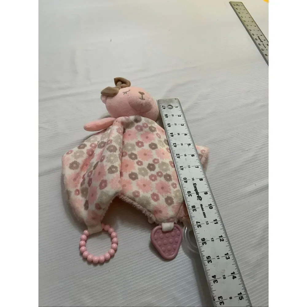 Dream Gro Pink Bear Lovey Plush Rattle Security Blanket Teether Sensory Toy